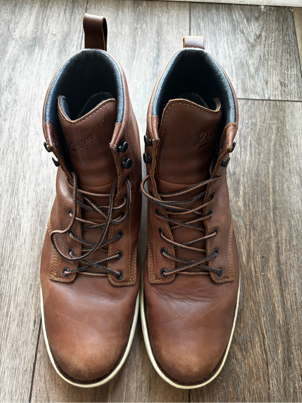 Danner Men's Brown Leather Lace-Up Boots with Cream Sole